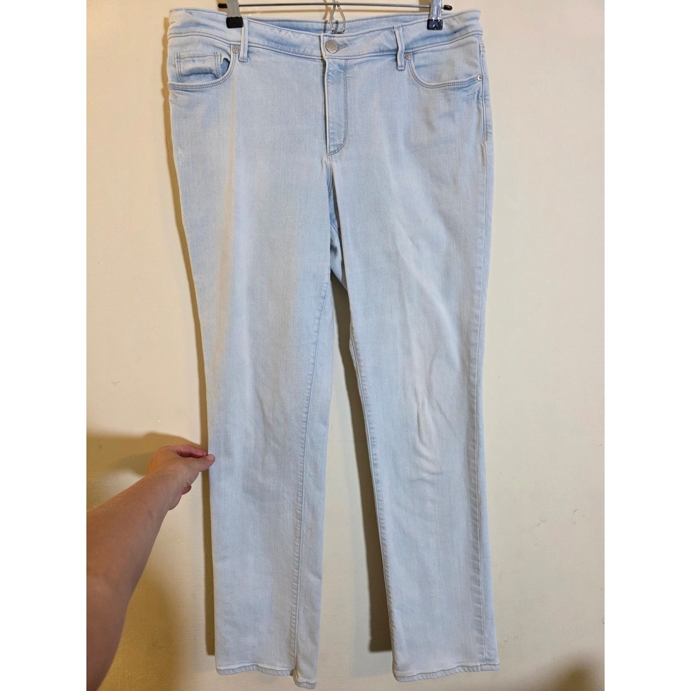 Ann Taylor Loft Ivy Straight Jeans Light Wash Blue Denim Stretch‎ Size 14/32